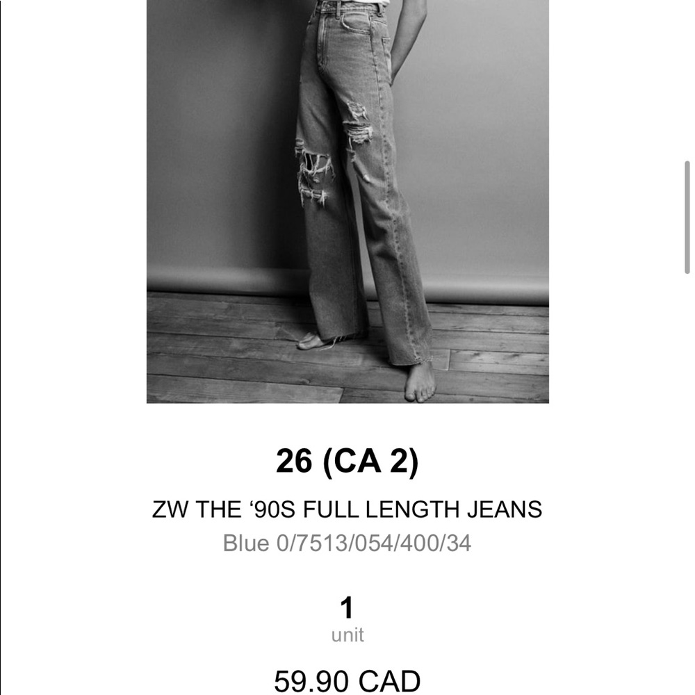 Zara 90s full length jeans, NWT